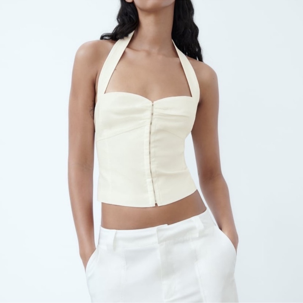 Zara white linen blend top